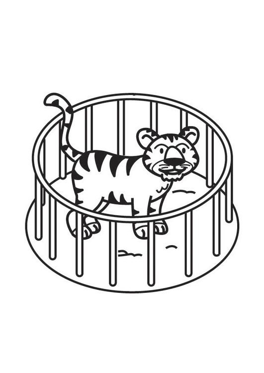 Målarbild tiger i bur