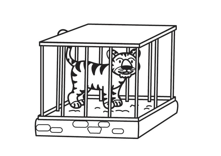 Målarbild tiger i bur