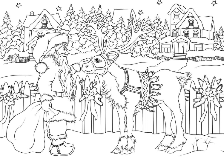 Målarbild Tomte med renar