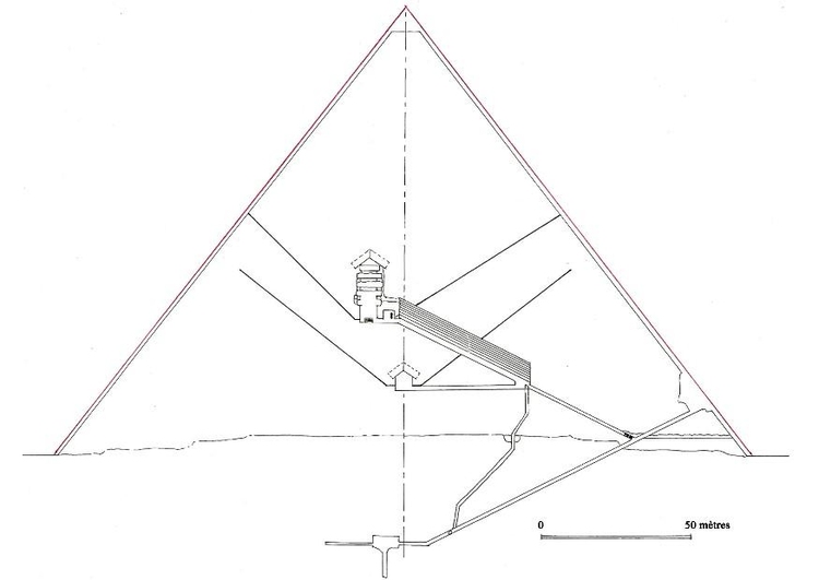 Målarbild tvÃ¤rsnitt av Cheopspyramiderna i Giza