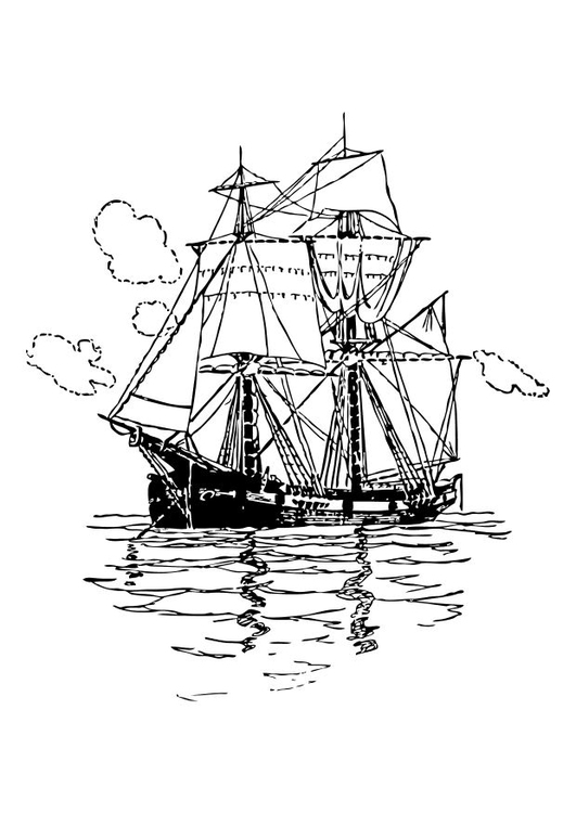 Målarbild tvÃ¥mastat skepp